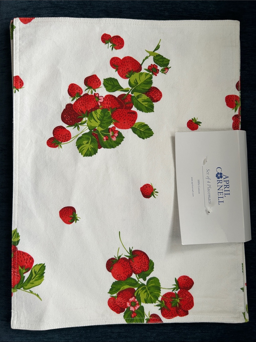 April Cornell Linens Set of 4 Placemats Strawberry Motif NWT 100% Cotton